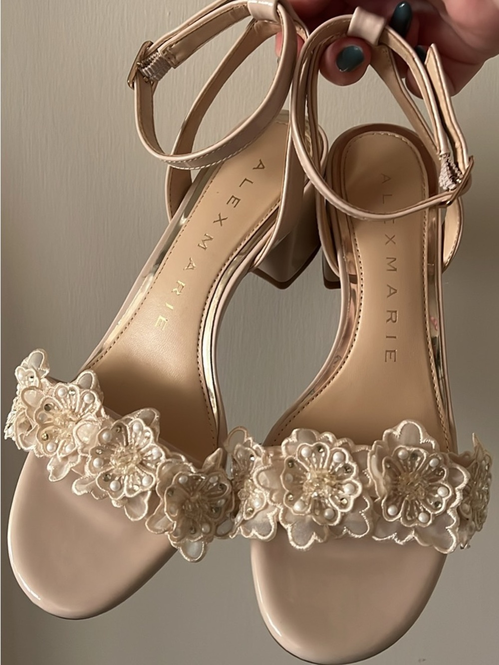 Alex Marie Blush Floral Appliqué Block Heel Sandals